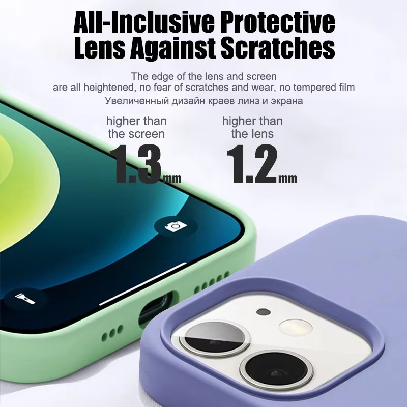 Luxury iPhone Case Shockproof Liquid Silicone Bumper — Soft Cover Protective Shell, Lightweight Anti-Scratch Design, Full Edge Protection