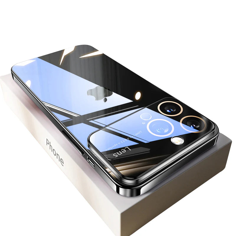 Luxury iPhone Case Tempered Glass Camera Protection — Transparent Acrylic Hard Cover, Plated Edges, Slim Shockproof Design, Scratch-Resistant Clear Finish