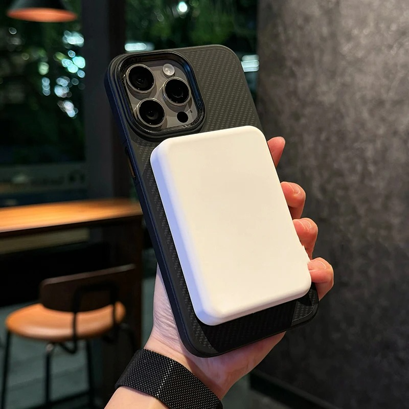 Luxury iPhone Case Titanium Gold Carbon Fiber Cover — MagSafe Compatible Magnetic Charging, Shockproof Hard Back with Ring Kickstand Holder, Anti-Fingerprint Design