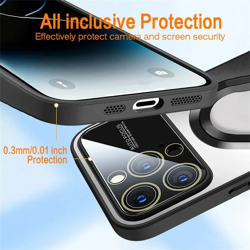 Luxury iPhone Case Titanium Metallic Matte Design — MagSafe Compatible with Glass Lens Protection, Slim Shockproof Anti-Fingerprint Scratch-Resistant Cover