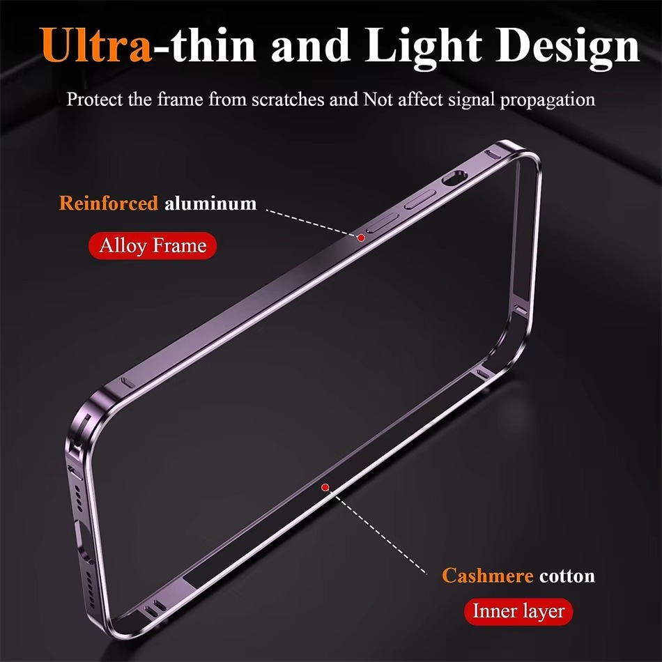 Luxury iPhone Case Ultra-Thin Aluminum Alloy Frame — Lightweight Bumper Protective Cover, Shockproof Hard Metal Shell