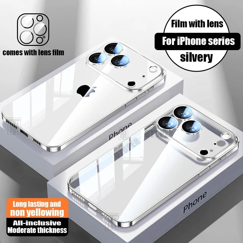 Luxury iPhone Case Ultra-Thin Transparent TPU Plating Cover — Full Lens Protection, Soft HD Shockproof Design, Anti-Fingerprint Scratch-Resistant Non-Slip Finish