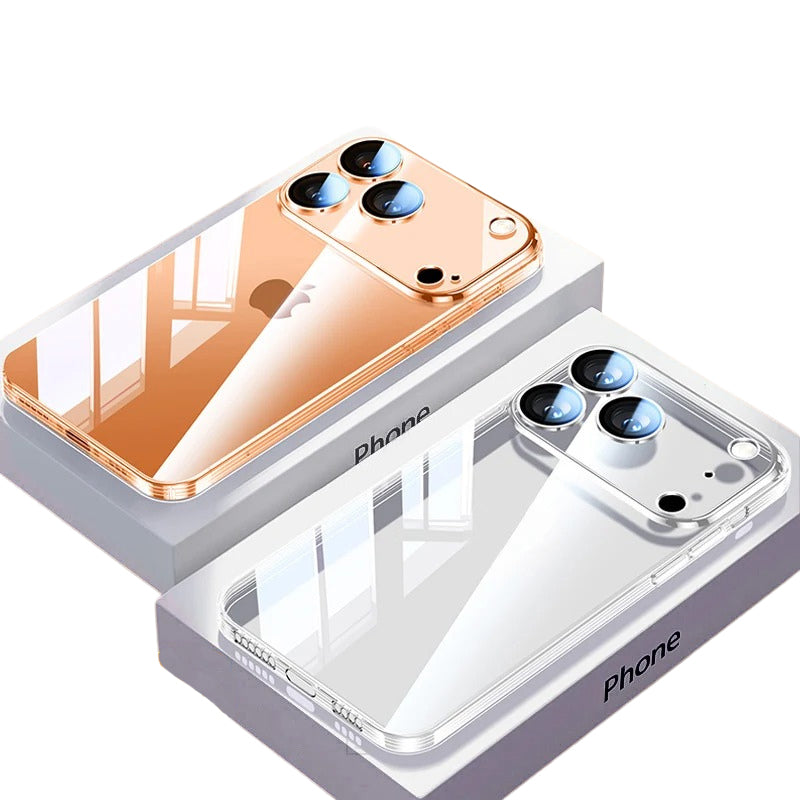 Luxury iPhone Case Ultra-Thin Transparent TPU Plating Cover — Full Lens Protection, Soft HD Shockproof Design, Anti-Fingerprint Scratch-Resistant Non-Slip Finish