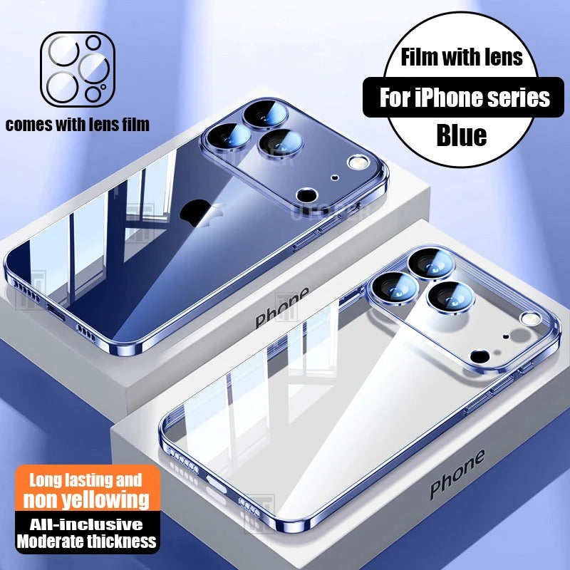 Luxury iPhone Case Ultra-Thin Transparent TPU Plating Cover — Full Lens Protection, Soft HD Shockproof Design, Anti-Fingerprint Scratch-Resistant Non-Slip Finish