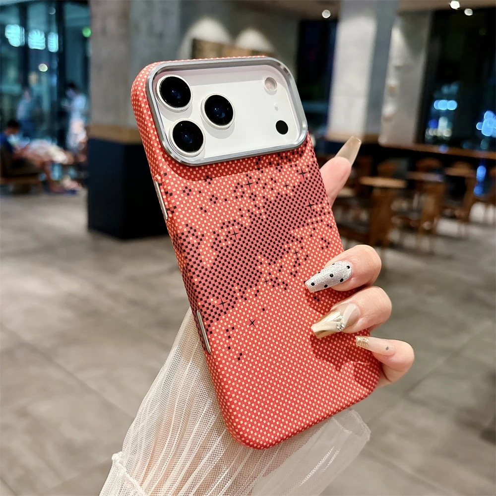 Luxury iPhone Case — 1500D Kevlar Carbon Fiber MagSafe Cover with Metal Lens Ring, Shockproof Anti-Fingerprint Anti-Scratch Textured Design