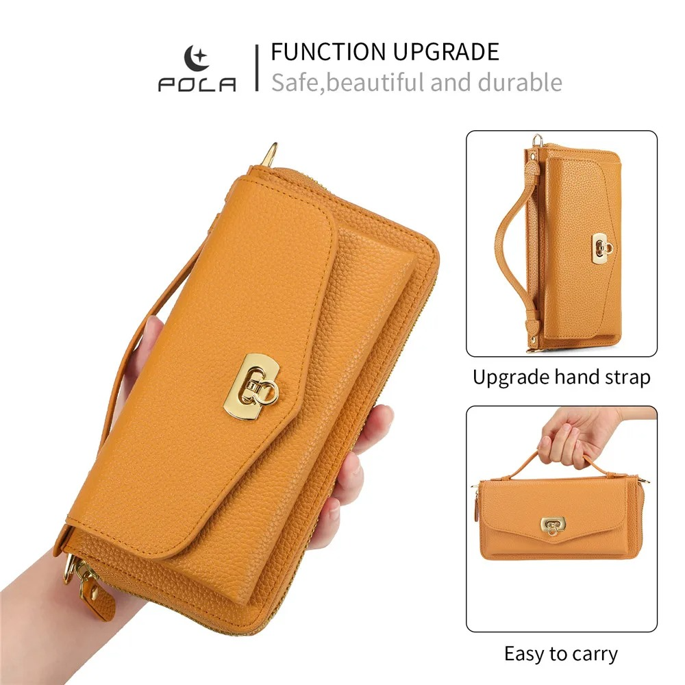 Luxury iPhone Case — 2-in-1 Detachable Leather Wallet Cover with Zipper Card Slot, Crossbody Lanyard, Magnetic Closure and Dual-Layer Protective Design