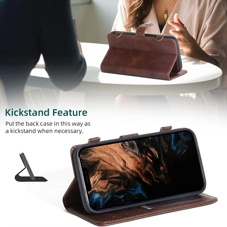 Luxury iPhone Case — 2-in-1 Detachable PU Leather Wallet Cover with Zipper Purse, Magnetic Flip Clasp, Heavy-Duty Dual-Layer Protection and Lanyard