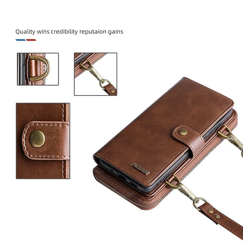 Luxury iPhone Case — 2-in-1 Detachable PU Leather Wallet Cover with Zipper Purse, Magnetic Flip Clasp, Heavy-Duty Dual-Layer Protection and Lanyard