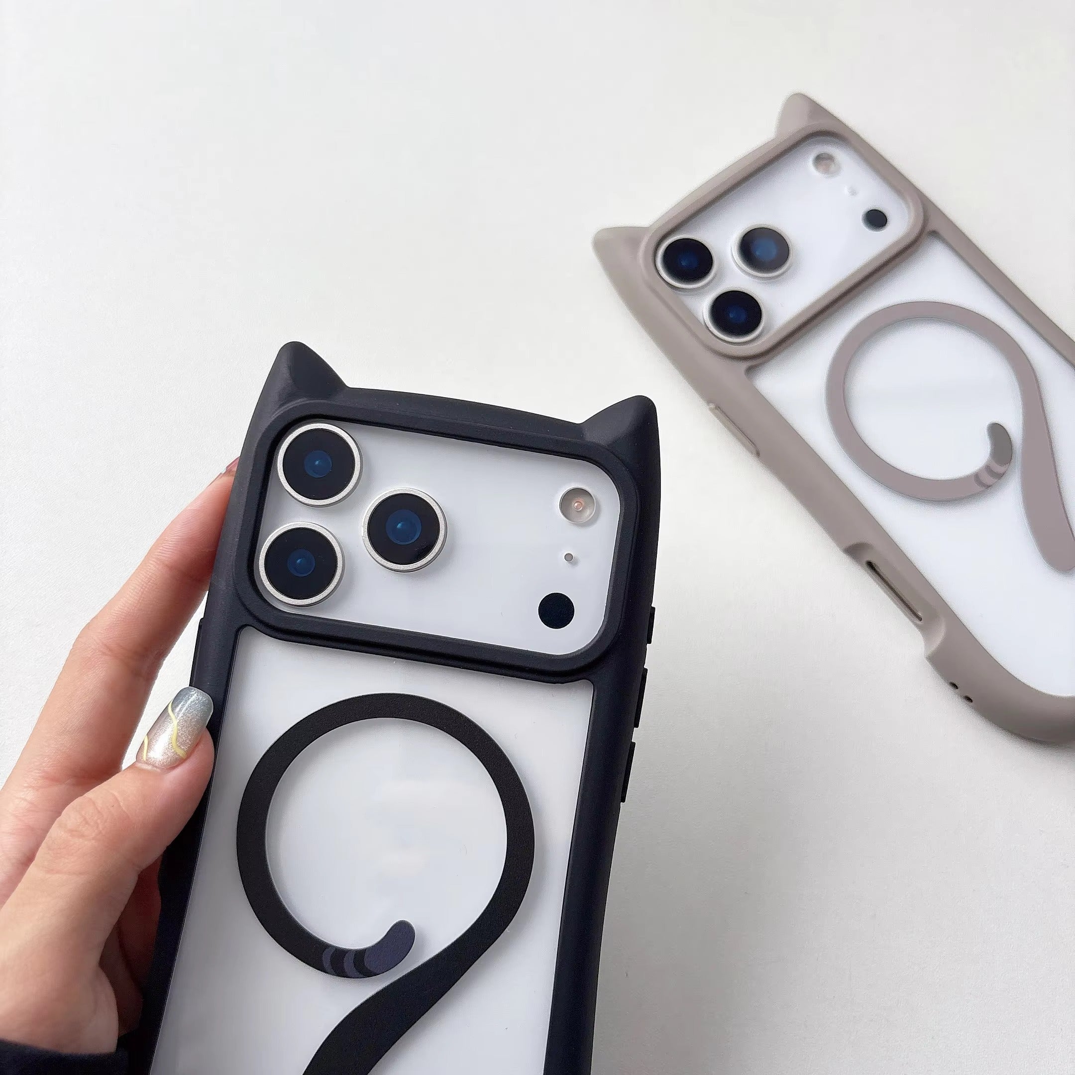 Luxury iPhone Case — 3D Cat Ear MagSafe TPU Cover with Shockproof Protection, Anti-Fingerprint Anti-Scratch Dustproof Non-Slip Transparent Design