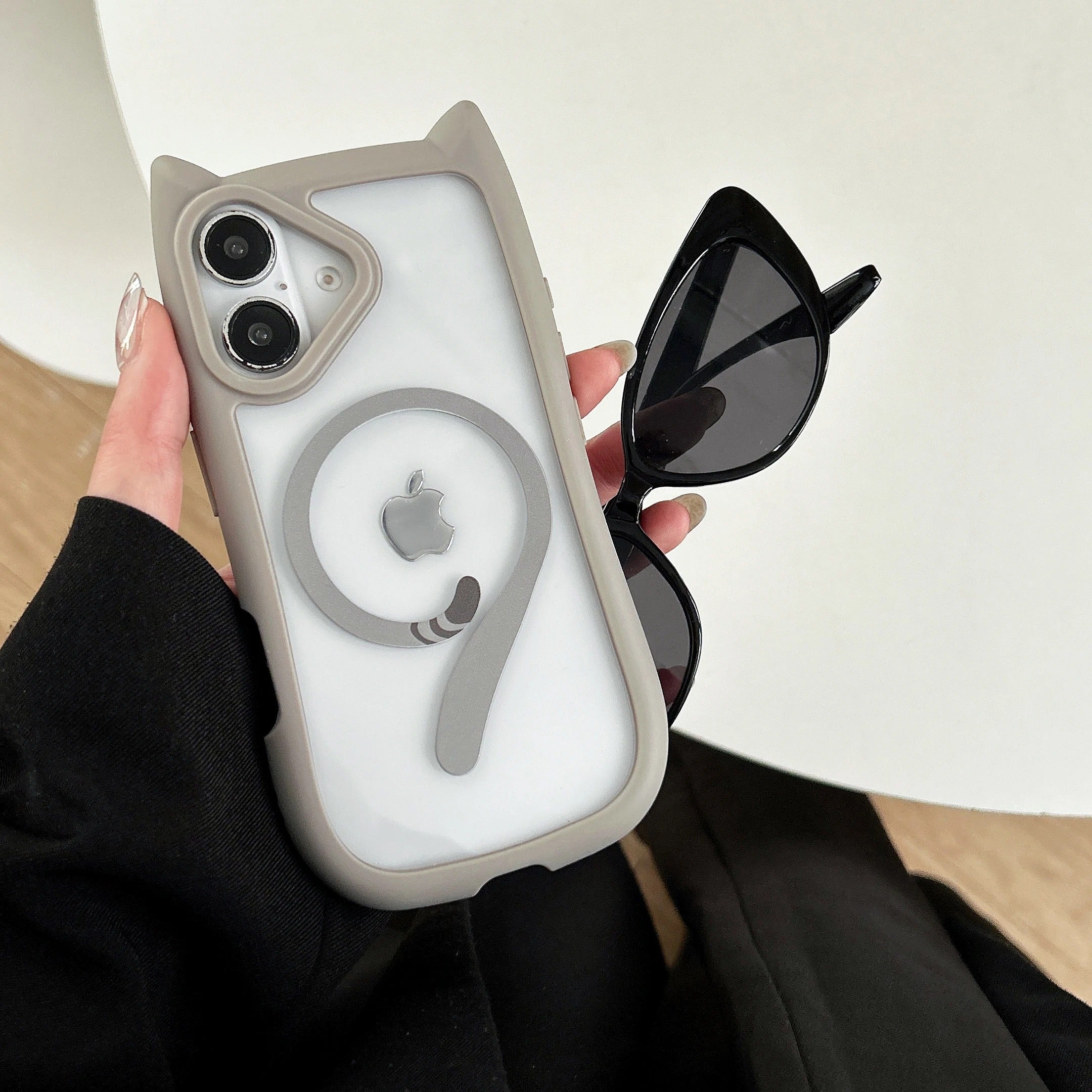 Luxury iPhone Case — 3D Cat Ear MagSafe TPU Cover with Shockproof Protection, Anti-Fingerprint Anti-Scratch Dustproof Non-Slip Transparent Design