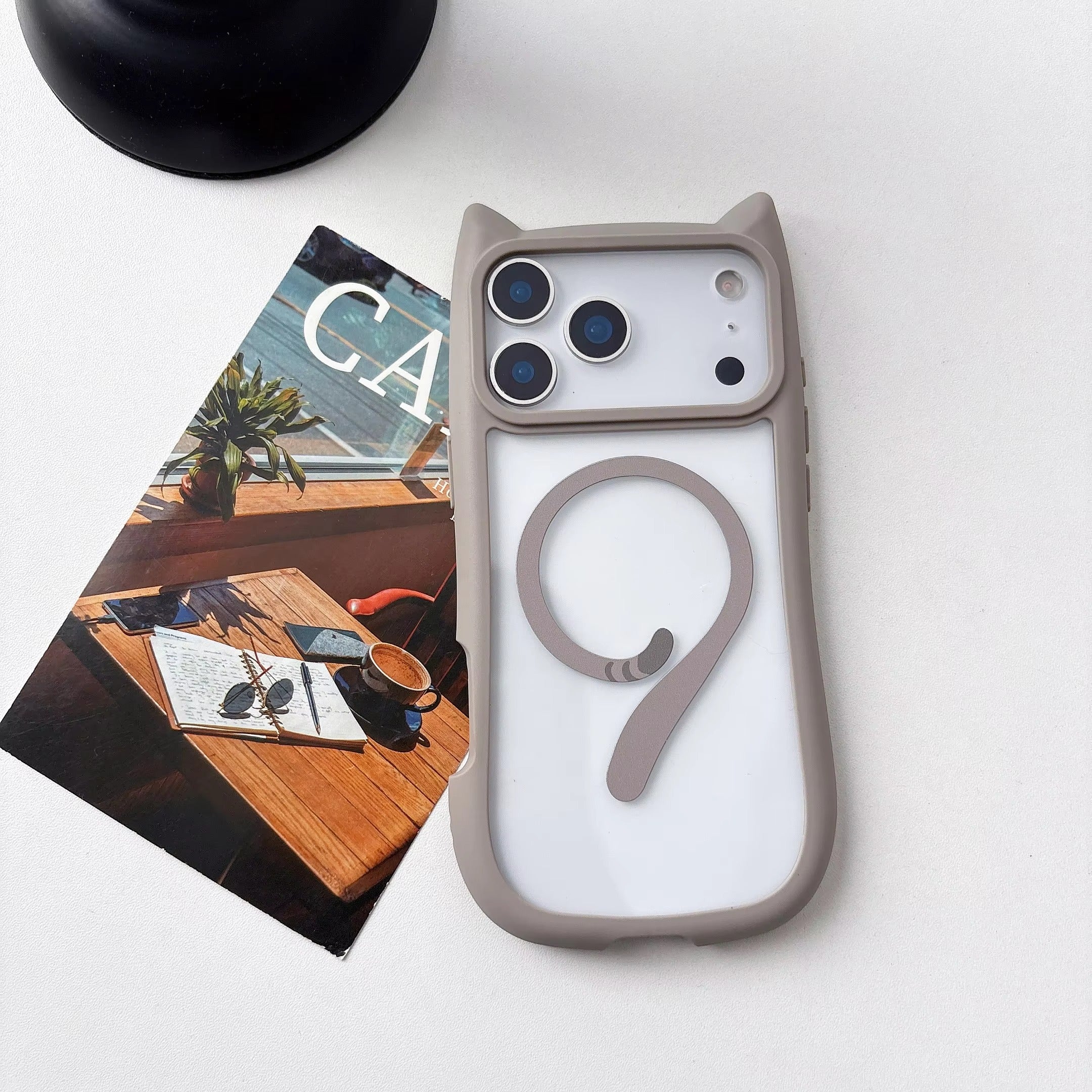 Luxury iPhone Case — 3D Cat Ear MagSafe TPU Cover with Shockproof Protection, Anti-Fingerprint Anti-Scratch Dustproof Non-Slip Transparent Design