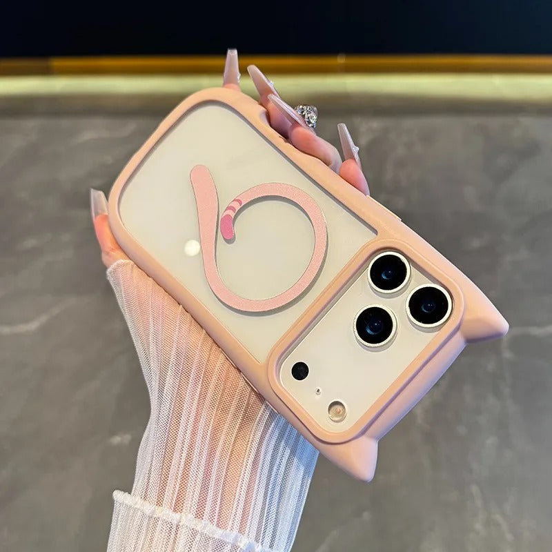 Luxury iPhone Case — 3D Cat Ear MagSafe TPU Cover with Shockproof Protection, Anti-Fingerprint Anti-Scratch Dustproof Non-Slip Transparent Design