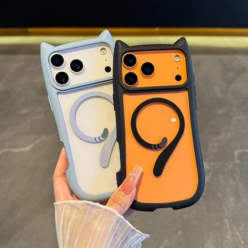 Luxury iPhone Case — 3D Cat Ear MagSafe TPU Cover with Shockproof Protection, Anti-Fingerprint Anti-Scratch Dustproof Non-Slip Transparent Design