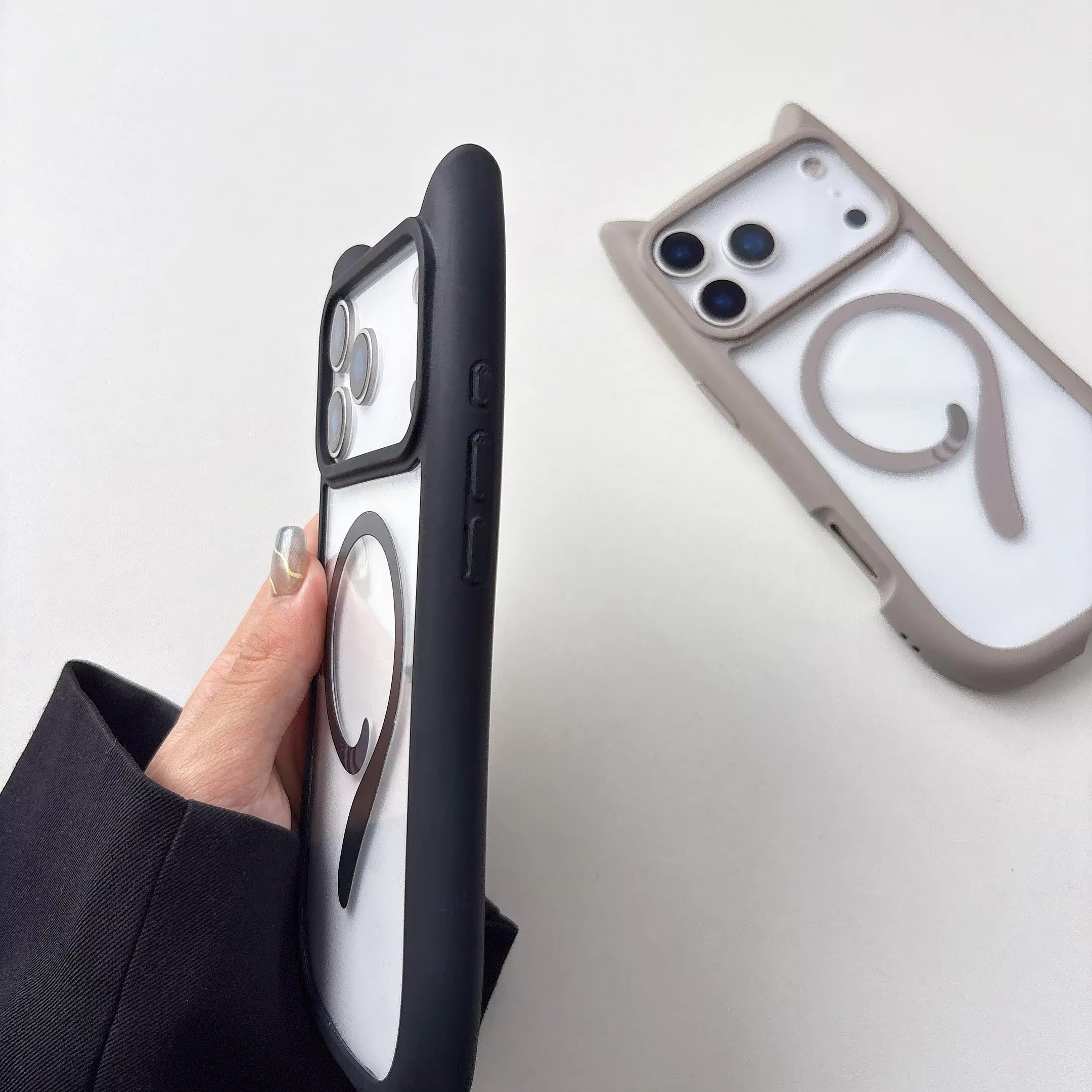 Luxury iPhone Case — 3D Cat Ear MagSafe TPU Cover with Shockproof Protection, Anti-Fingerprint Anti-Scratch Dustproof Non-Slip Transparent Design