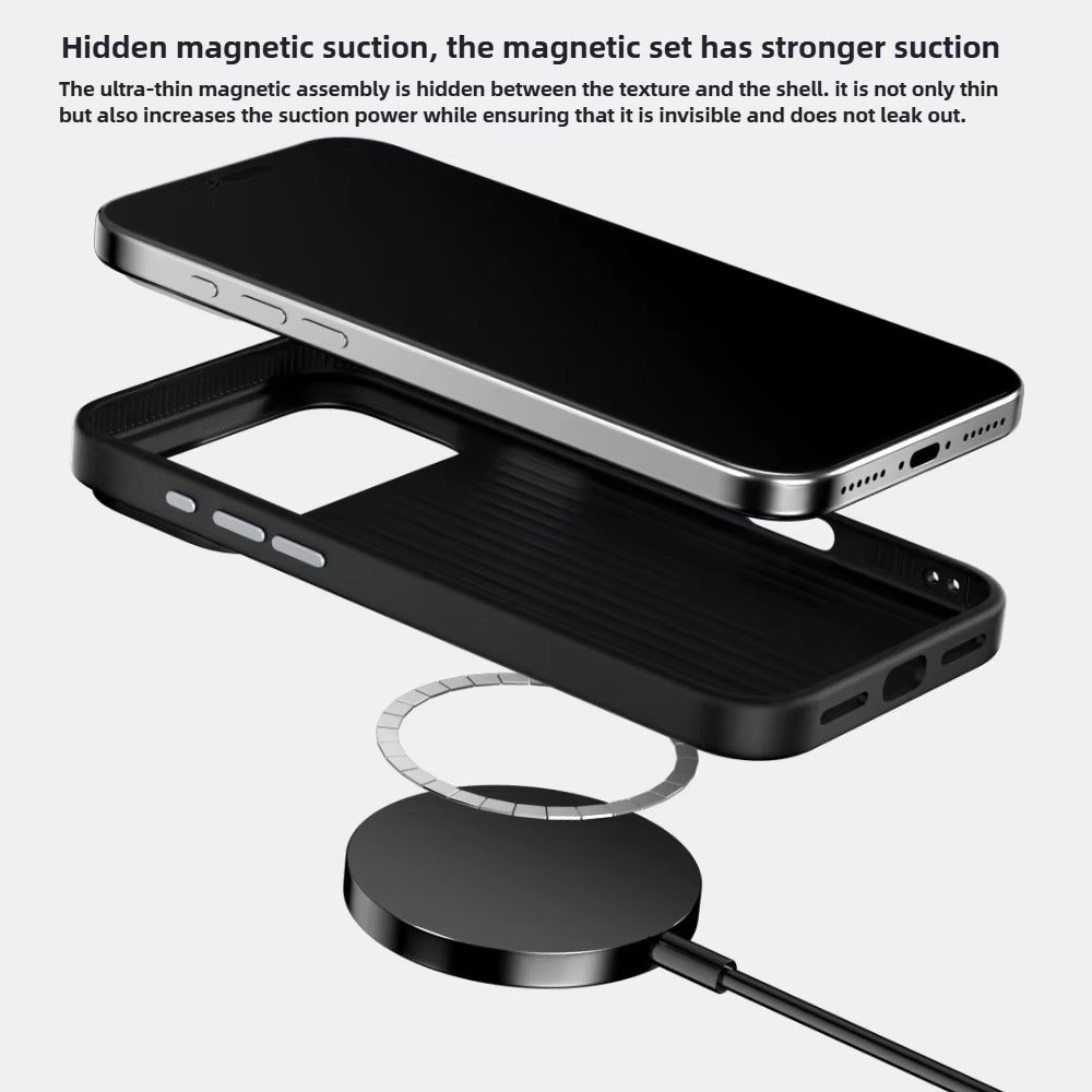Luxury iPhone Case — 3D Embossed Invisible Magnetic Cover with Skin-Feel Frosted Back, Shockproof Dual-Layer Protection & Ultra-Slim Matte Full-Coverage Design