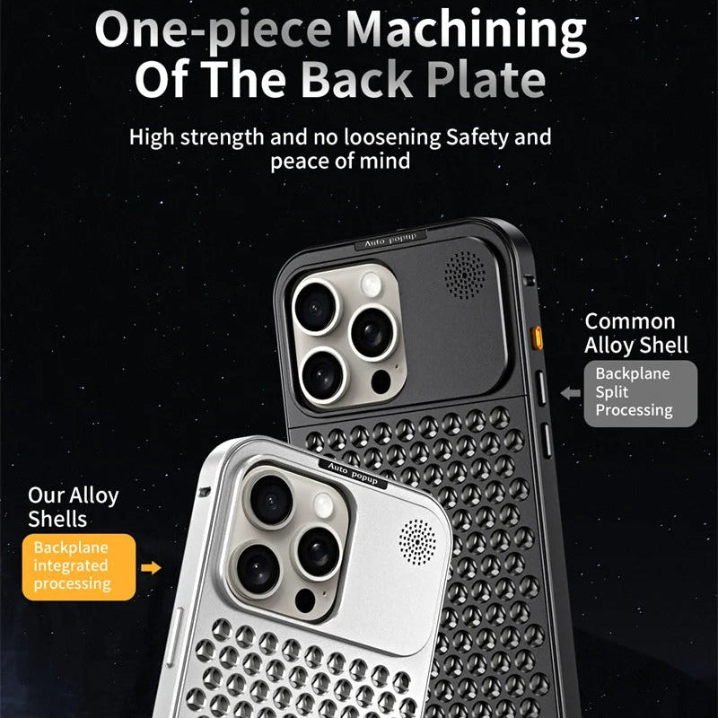 Luxury iPhone Case — Aluminum Aromatherapy Heat-Dissipation Cover with Auto-Popup Fragrance, Shockproof Metal Frame and Anti-Fingerprint Lightweight Design
