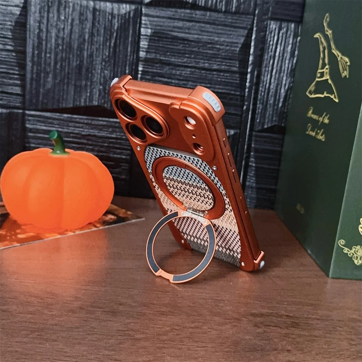 Luxury iPhone Case — Aluminum Metal Golden-Thread Magnetic Cover with Shockproof Bracket and Drop-Proof Durable Protection