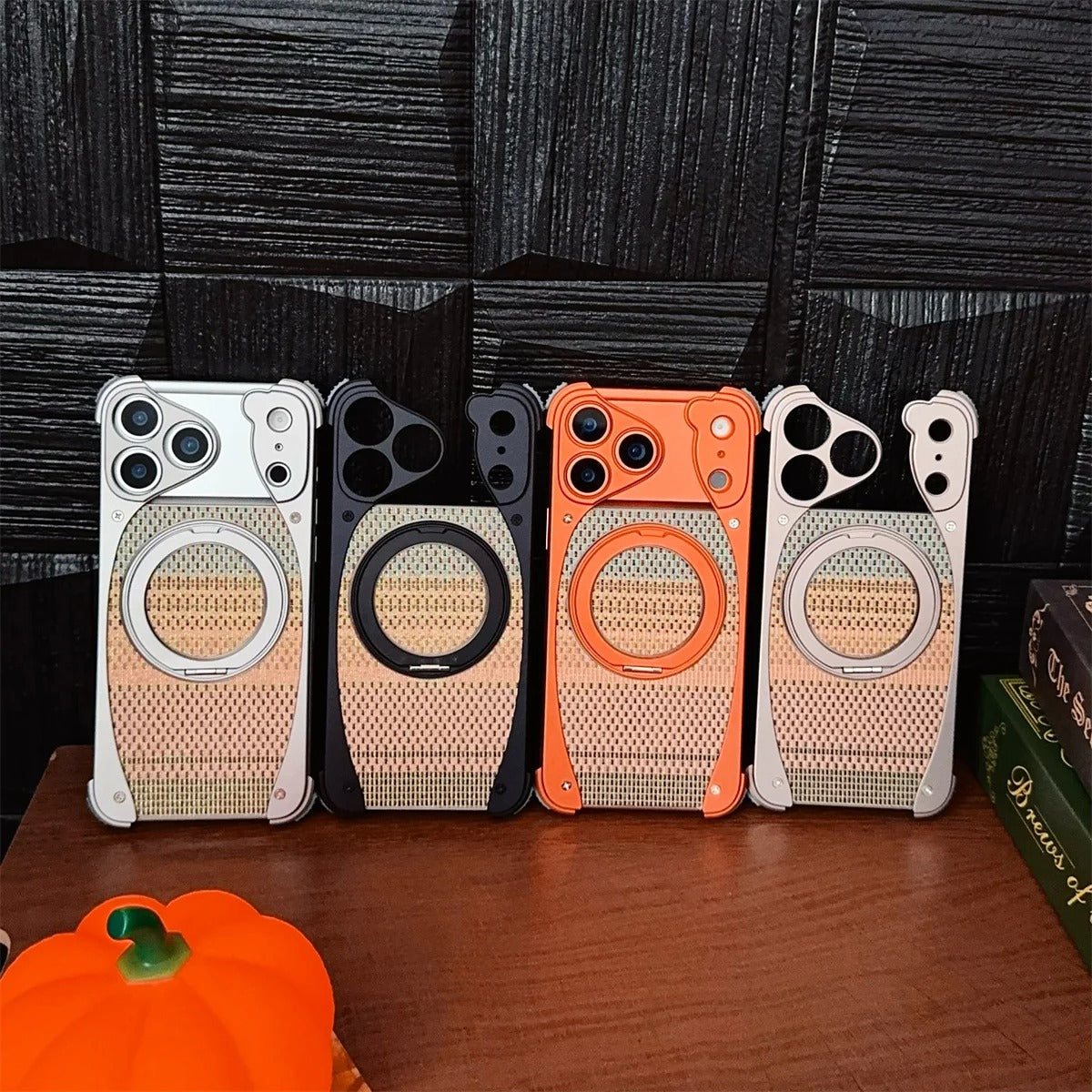 Luxury iPhone Case — Aluminum Metal Golden-Thread Magnetic Cover with Shockproof Bracket and Drop-Proof Durable Protection