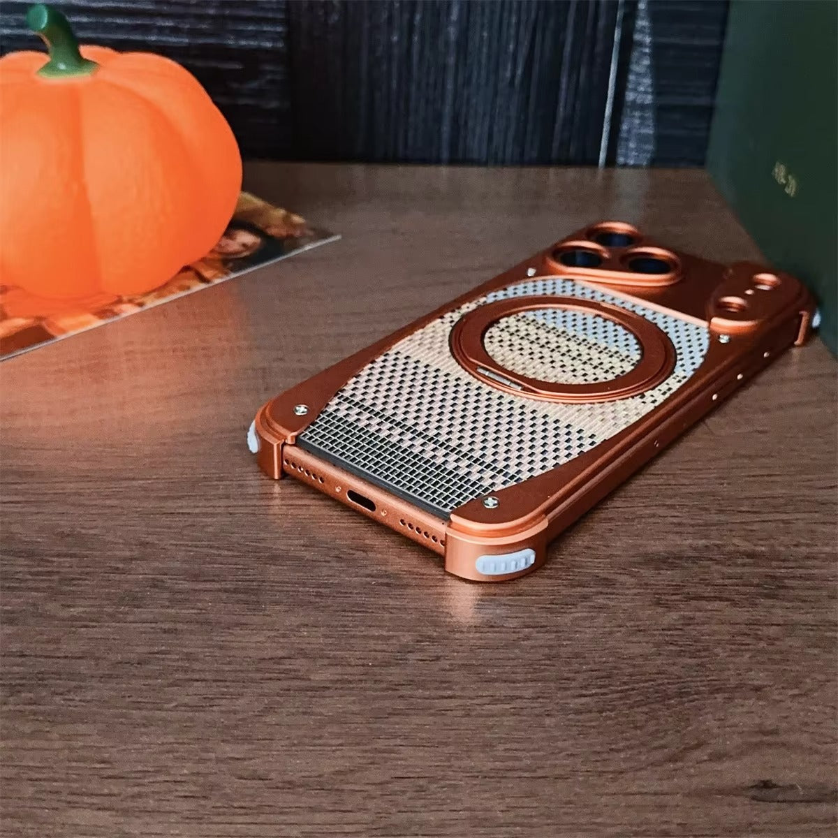 Luxury iPhone Case — Aluminum Metal Golden-Thread Magnetic Cover with Shockproof Bracket and Drop-Proof Durable Protection