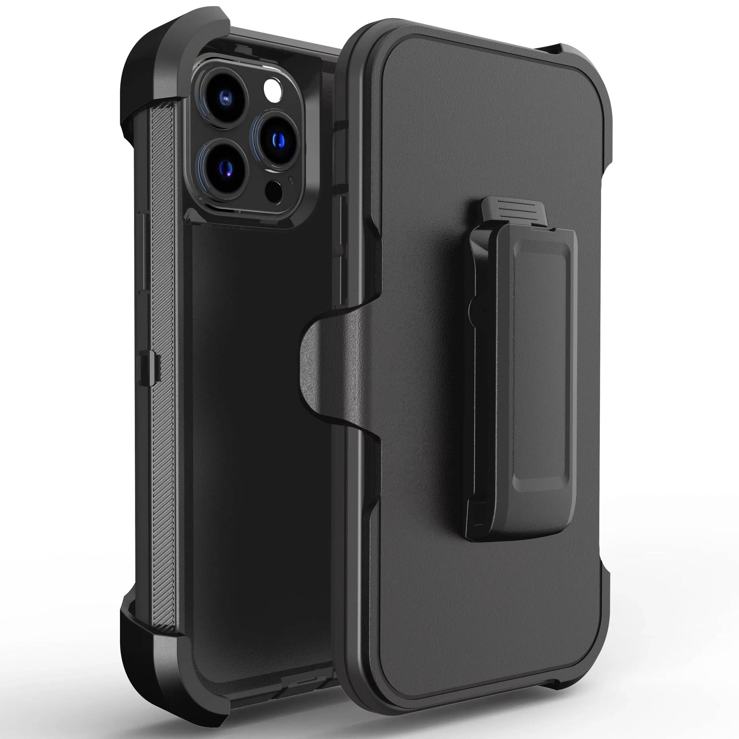 Luxury iPhone Case — Armor Box Dual-Layer PC+TPU Protective Cover with Belt Clamp, Heavy-Duty Shockproof Design, Kickstand and Matte Anti-Slip Finish