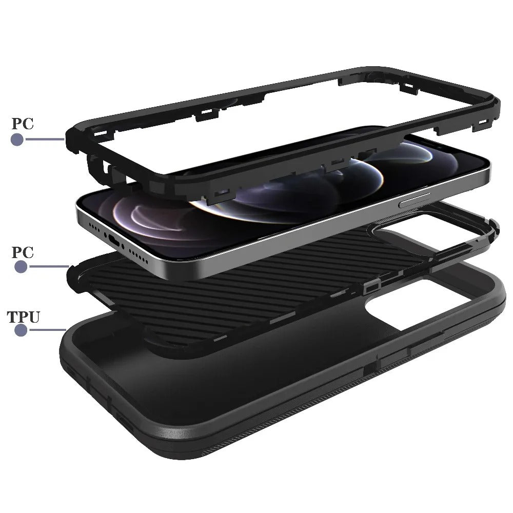 Luxury iPhone Case — Armor Box Dual-Layer PC+TPU Protective Cover with Belt Clamp, Heavy-Duty Shockproof Design, Kickstand and Matte Anti-Slip Finish