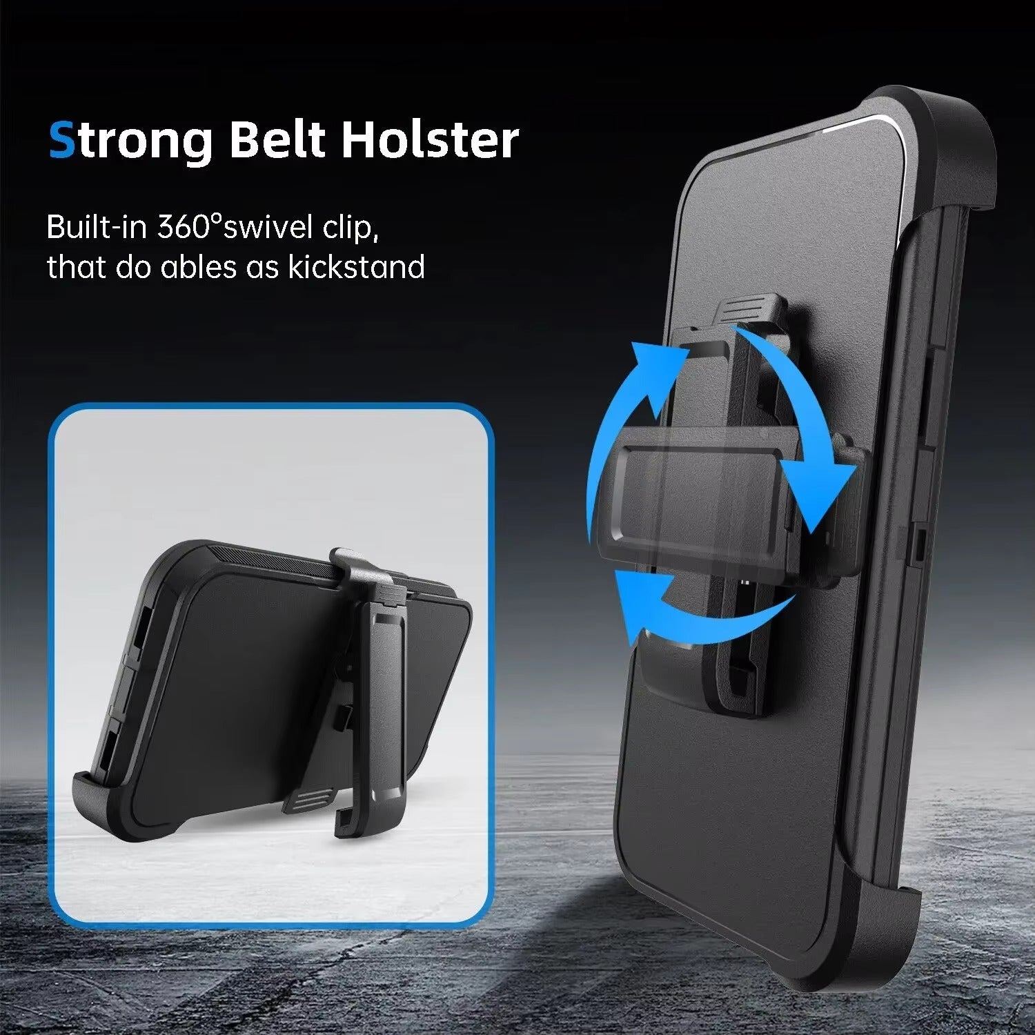 Luxury iPhone Case — Armor Box Dual-Layer PC+TPU Protective Cover with Belt Clamp, Heavy-Duty Shockproof Design, Kickstand and Matte Anti-Slip Finish