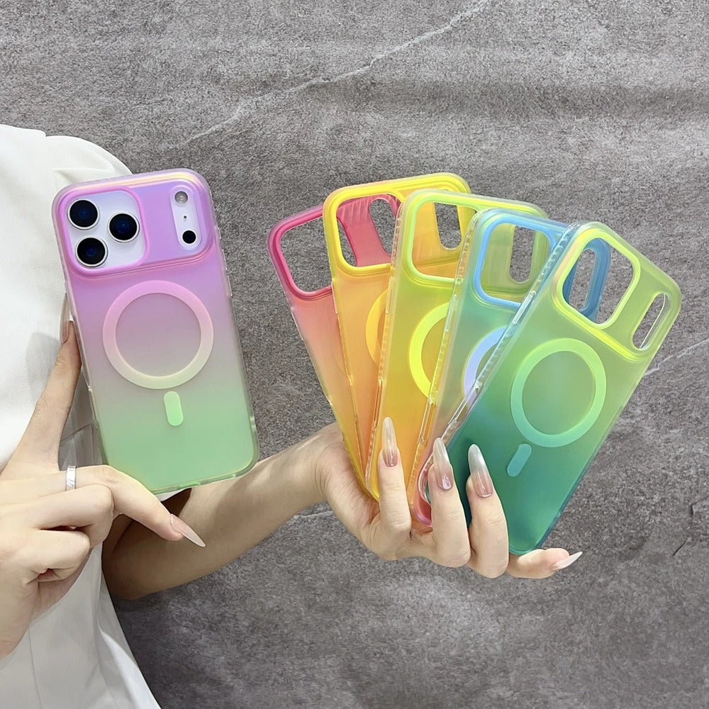 Luxury iPhone Case — Aurora Gradient Magnetic Cover with Shockproof Lightweight Design, Double-Color Finish and Non-Slip Wireless-Charging Compatibility