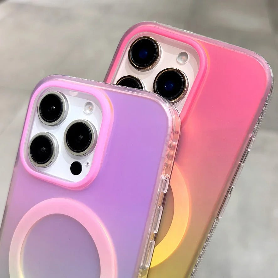 Luxury iPhone Case — Aurora Gradient Magnetic Cover with Shockproof Lightweight Design, Double-Color Finish and Non-Slip Wireless-Charging Compatibility
