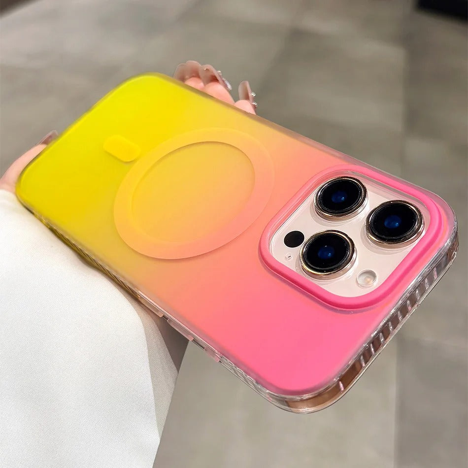 Luxury iPhone Case — Aurora Gradient Magnetic Cover with Shockproof Lightweight Design, Double-Color Finish and Non-Slip Wireless-Charging Compatibility