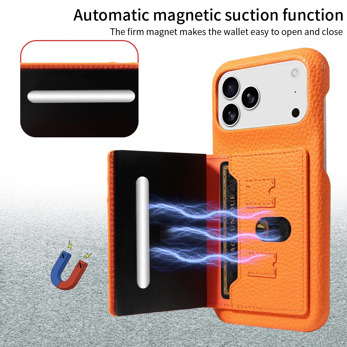 Luxury iPhone Case — Automatic Card Ejection PU Leather Cover, Shockproof Protection, Multi-Function Wallet Design