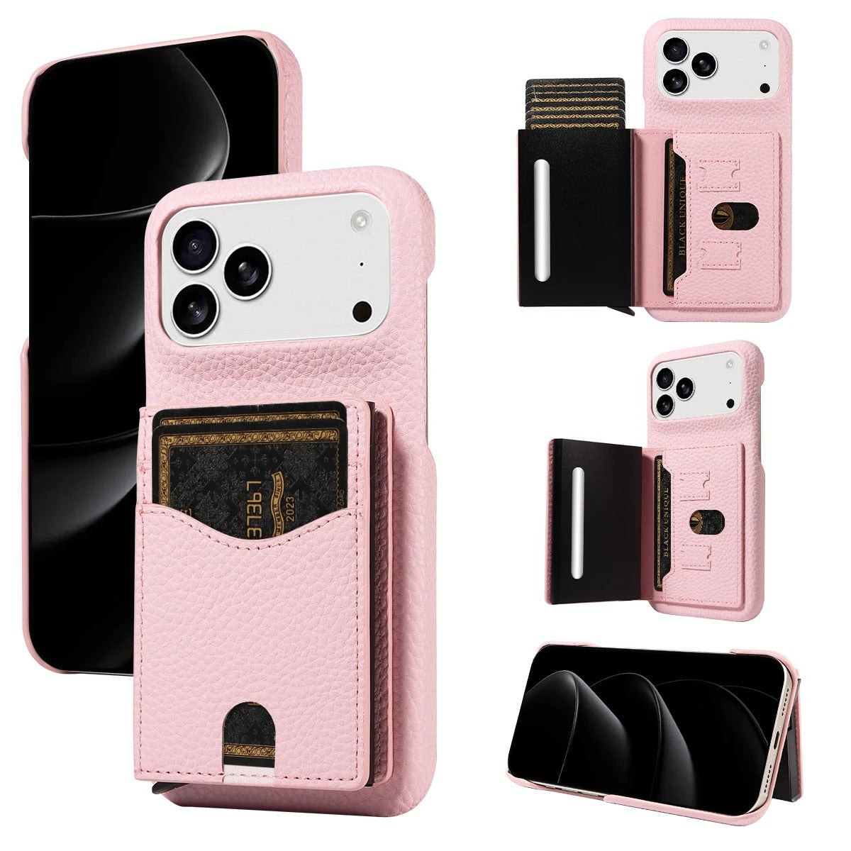 Luxury iPhone Case — Automatic Card Ejection PU Leather Cover, Shockproof Protection, Multi-Function Wallet Design