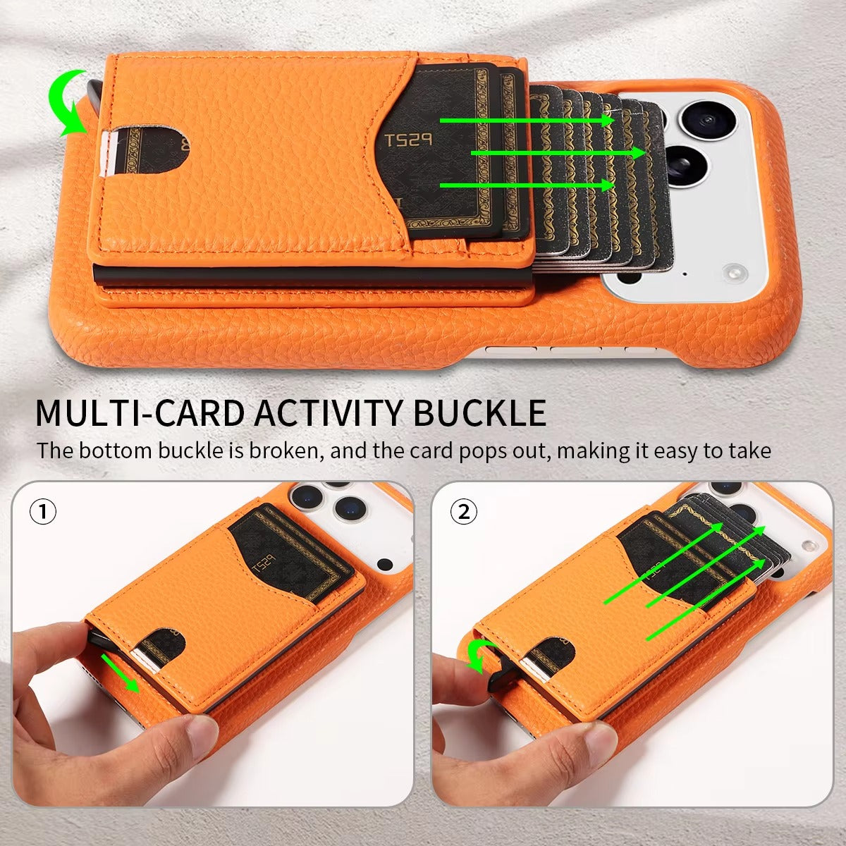 Luxury iPhone Case — Automatic Card Ejection PU Leather Cover, Shockproof Protection, Multi-Function Wallet Design