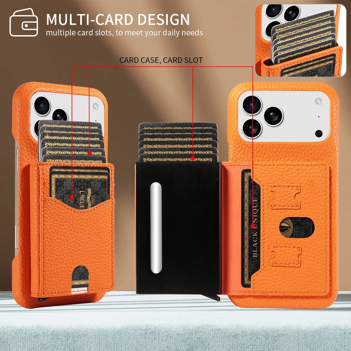 Luxury iPhone Case — Automatic Card Ejection PU Leather Cover, Shockproof Protection, Multi-Function Wallet Design