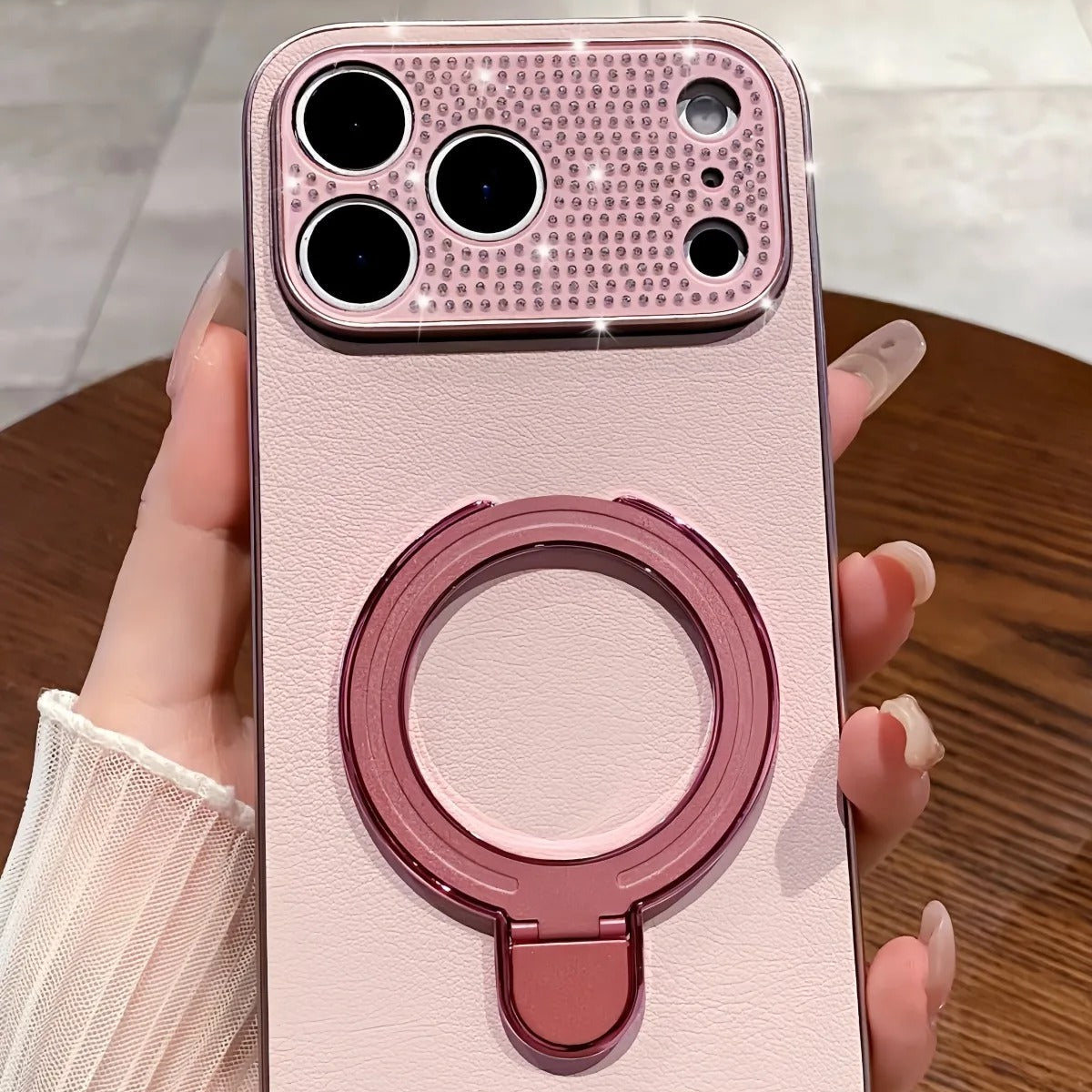 Luxury iPhone Case — Bling Diamond PU Leather Plating Cover with Bracket Stand Holder, Shockproof Anti-Fingerprint Anti-Scratch Non-Slip Design