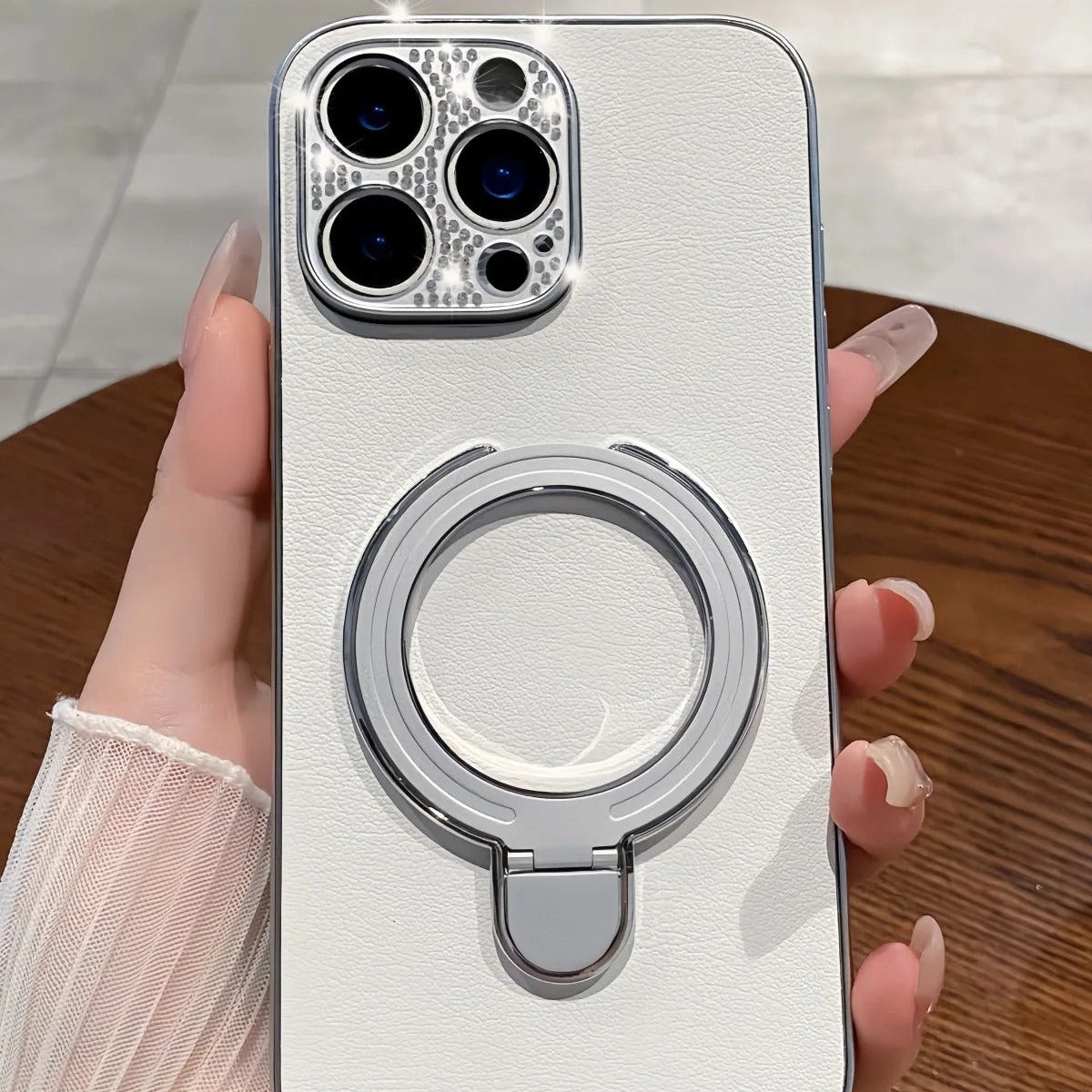 Luxury iPhone Case — Bling Diamond PU Leather Plating Cover with Bracket Stand Holder, Shockproof Anti-Fingerprint Anti-Scratch Non-Slip Design