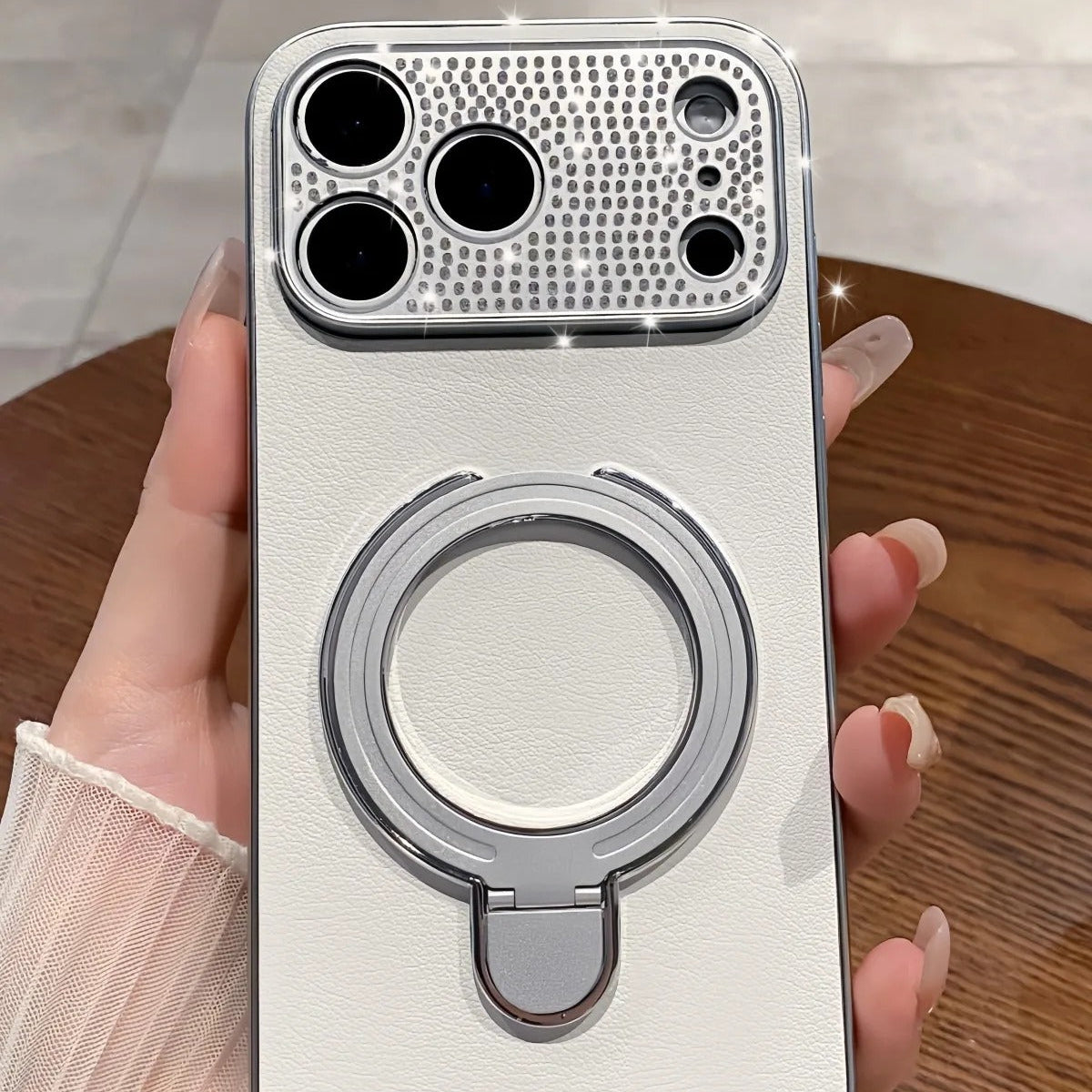 Luxury iPhone Case — Bling Diamond PU Leather Plating Cover with Bracket Stand Holder, Shockproof Anti-Fingerprint Anti-Scratch Non-Slip Design