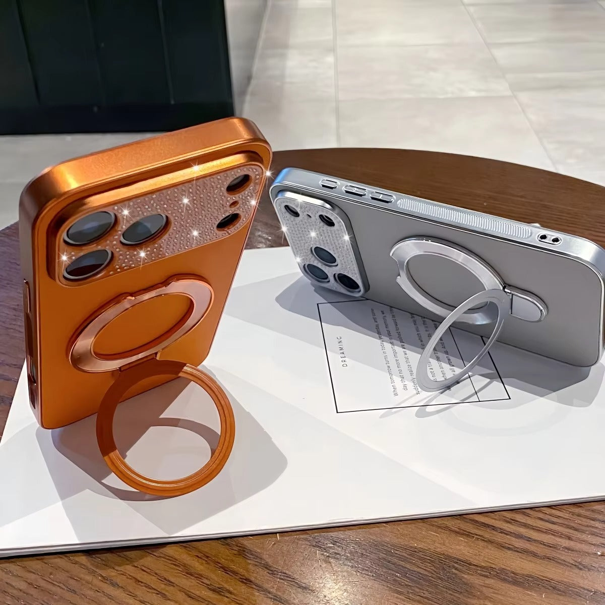 Luxury iPhone Case — Bling Diamond PU Leather Plating Cover with Bracket Stand Holder, Shockproof Anti-Fingerprint Anti-Scratch Non-Slip Design