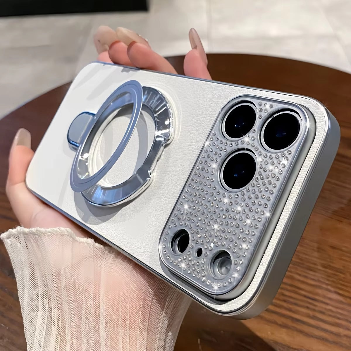 Luxury iPhone Case — Bling Diamond PU Leather Plating Cover with Bracket Stand Holder, Shockproof Anti-Fingerprint Anti-Scratch Non-Slip Design