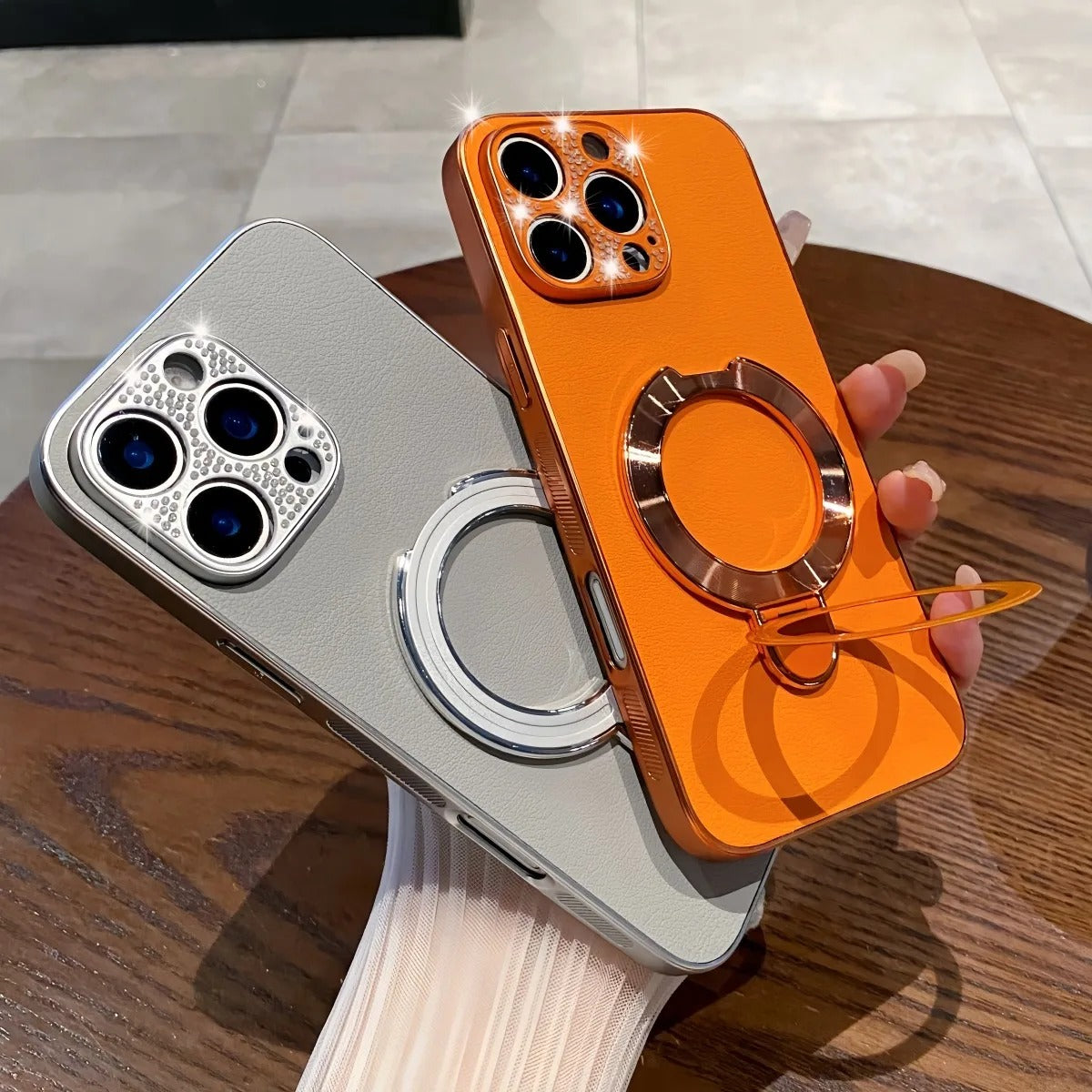 Luxury iPhone Case — Bling Diamond PU Leather Plating Cover with Bracket Stand Holder, Shockproof Anti-Fingerprint Anti-Scratch Non-Slip Design