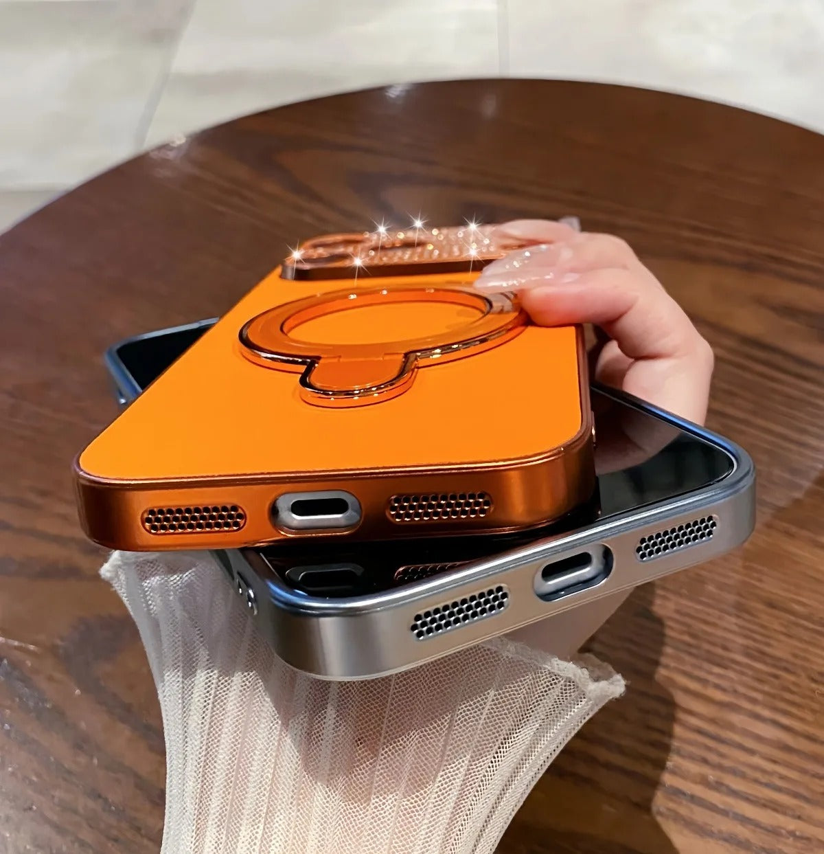 Luxury iPhone Case — Bling Diamond PU Leather Plating Cover with Bracket Stand Holder, Shockproof Anti-Fingerprint Anti-Scratch Non-Slip Design