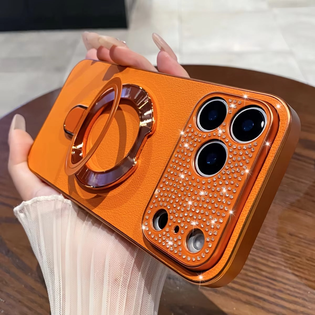 Luxury iPhone Case — Bling Diamond PU Leather Plating Cover with Bracket Stand Holder, Shockproof Anti-Fingerprint Anti-Scratch Non-Slip Design