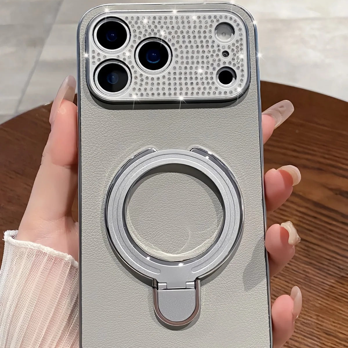 Luxury iPhone Case — Bling Diamond PU Leather Plating Cover with Bracket Stand Holder, Shockproof Anti-Fingerprint Anti-Scratch Non-Slip Design