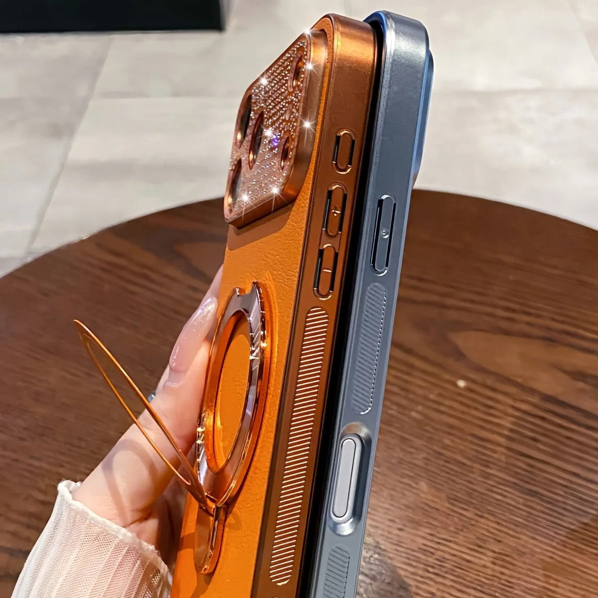 Luxury iPhone Case — Bling Diamond PU Leather Plating Cover with Bracket Stand Holder, Shockproof Anti-Fingerprint Anti-Scratch Non-Slip Design