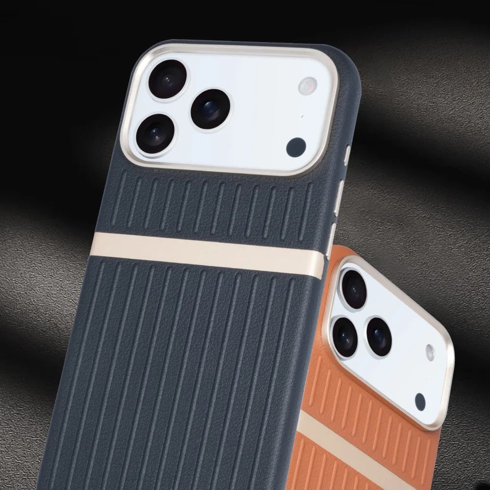 Luxury iPhone Case — Built-In MagSafe Leather Cover with Luggage-Pattern Splice Design, Shockproof Protection and Matte Anti-Fingerprint Finish