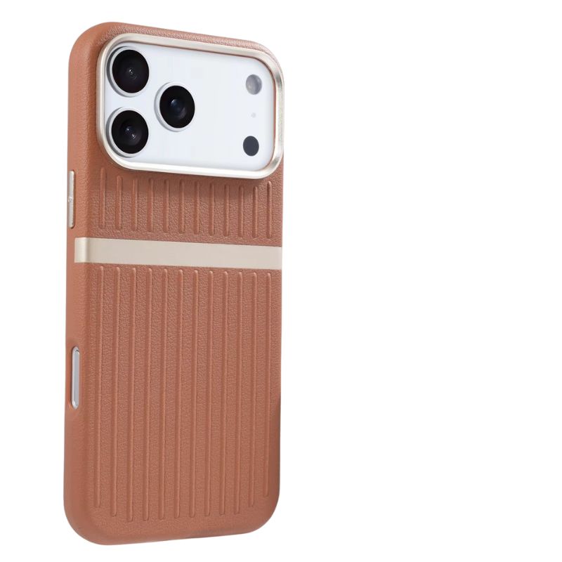 Luxury iPhone Case — Built-In MagSafe Leather Cover with Luggage-Pattern Splice Design, Shockproof Protection and Matte Anti-Fingerprint Finish