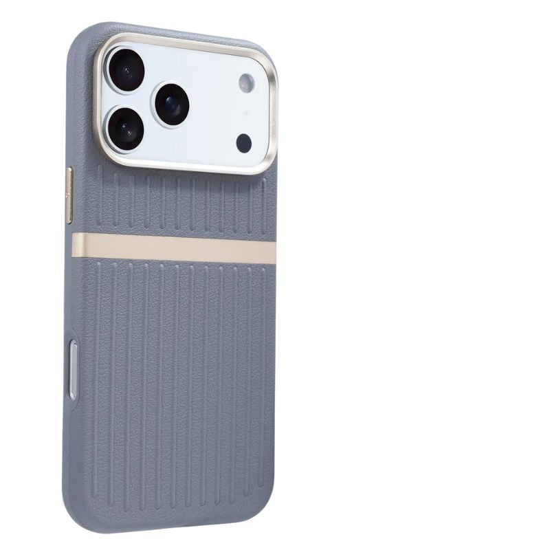 Luxury iPhone Case — Built-In MagSafe Leather Cover with Luggage-Pattern Splice Design, Shockproof Protection and Matte Anti-Fingerprint Finish