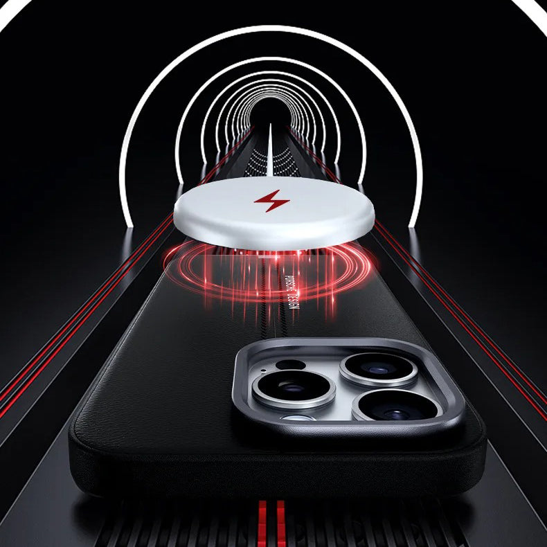 Luxury iPhone Case — Business Leather MagSafe Magnetic Cover with Anti-Fall Design, Metal Buttons, Shockproof Dual-Layer Protection & Non-Slip Textured Finish