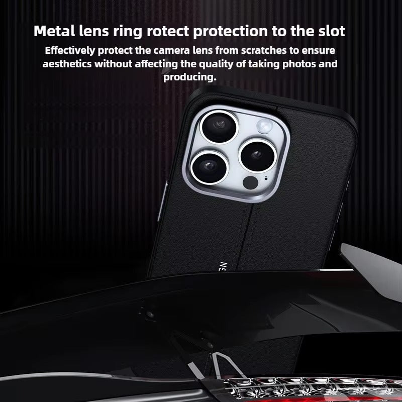 Luxury iPhone Case — Business Leather MagSafe Magnetic Cover with Anti-Fall Design, Metal Buttons, Shockproof Dual-Layer Protection & Non-Slip Textured Finish