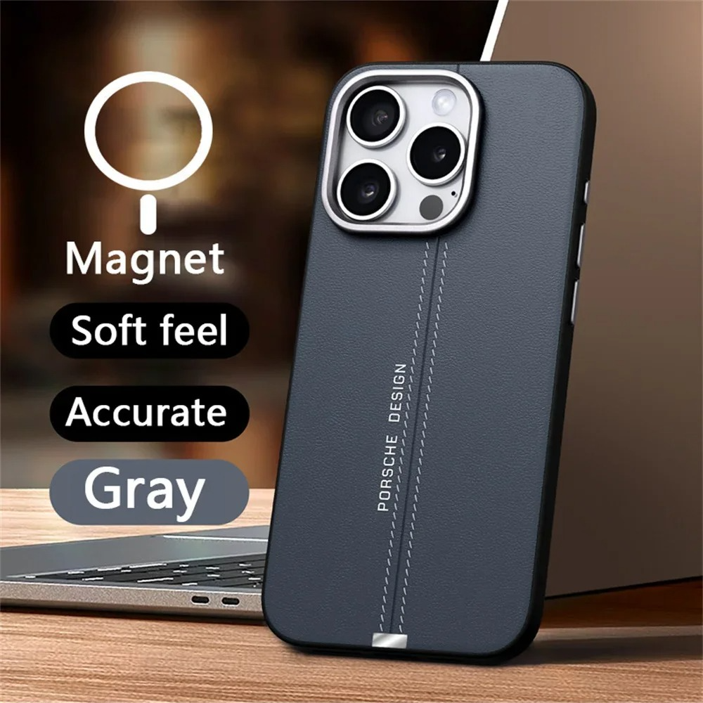 Luxury iPhone Case — Business Leather MagSafe Magnetic Cover with Anti-Fall Protection, Metal Buttons & Premium Durable Design