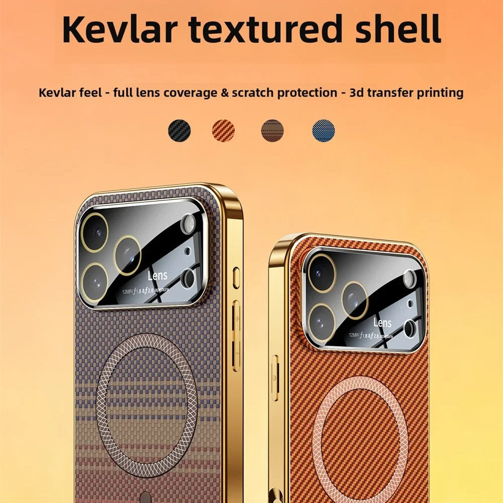 Luxury iPhone Case — Carbon-Fiber Pattern MagSafe Wireless-Charging Cover with Shockproof Plating Design and Slim TPU Protection
